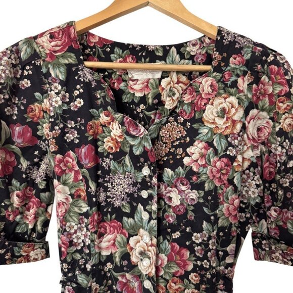 Vintage Benson & South Dark Academia Fall Floral Corset Bodice Midi Dress Sz S - Picture 6 of 7